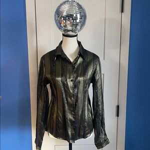 Kathie Lee Collection Shimmering Black and Green Blouse
